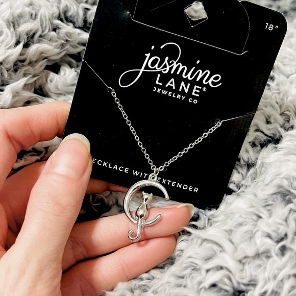 Jasmine Lane 18” silver cat and moon necklace - Picture 2 of 3